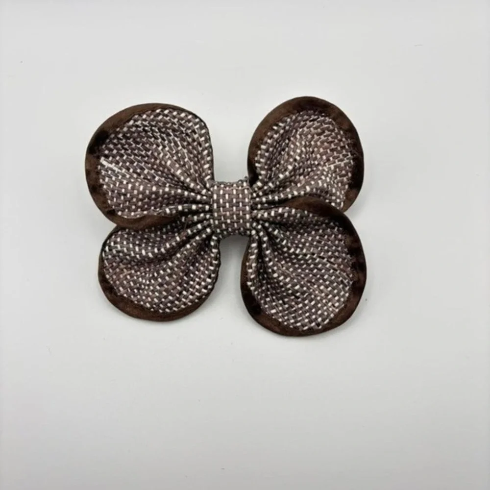 Vintage Brown White Woven Burlap Style Texture‎ Double-loop Bow Hair Barrette